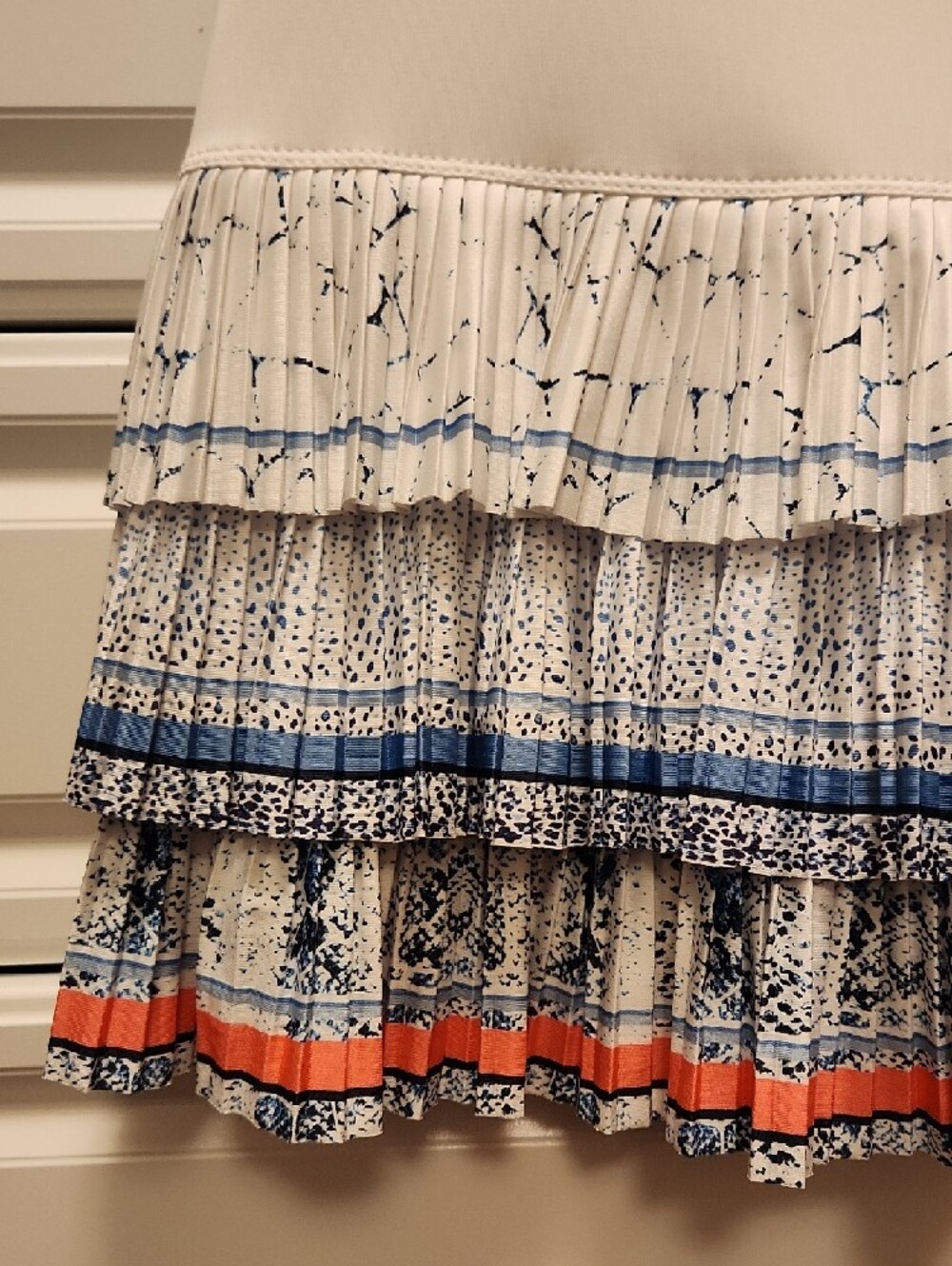 Lucky in Love White Tiered Skirt with Blue and Orange Trim - Picture 2 of 4